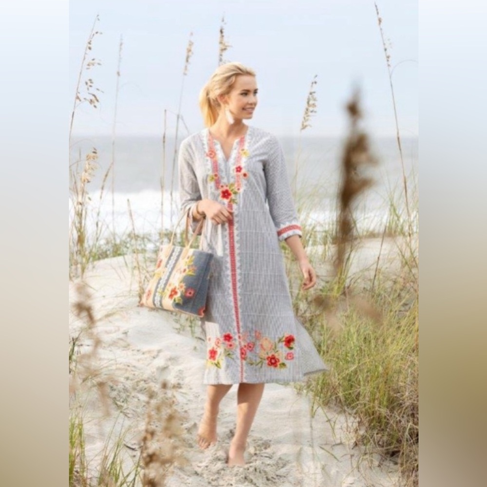 Spartina 449 Fleur de Vigne Flare Sleeve Tunic Dress Size XS